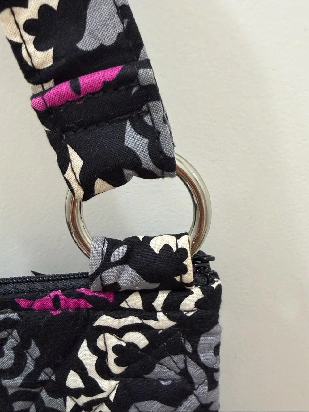 Vera Bradley Black, Gray & Magenta Quilted Crossbody Bag